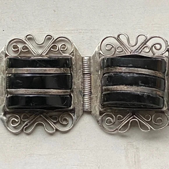 Sterling onyx vintage bracelet - Picture 7 of 11